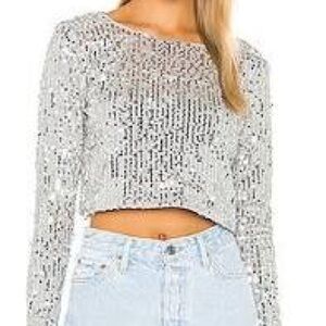 Silver Sequin Long Sleeve Top